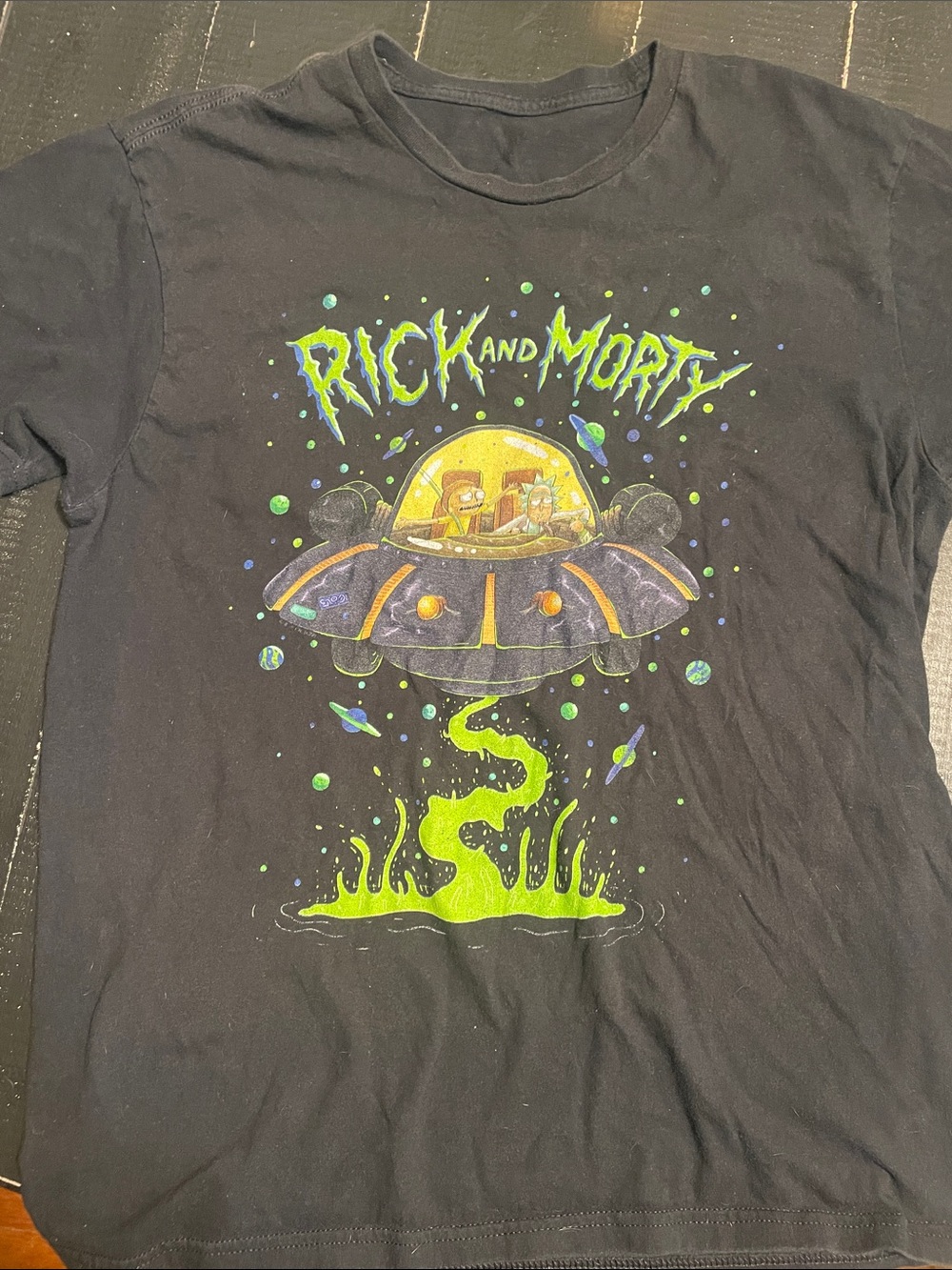 Rick and Morty UFO Graphic Tee - Black with Neon Green Accents
